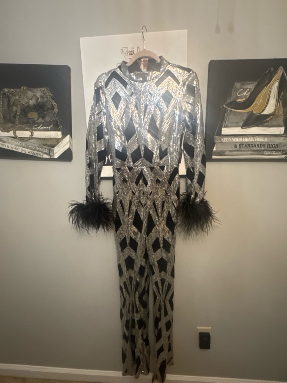 Fashion Nova Black and Silver Sequin Jumpsuit